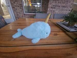 Little Journey Blue Narwhal Plush Toy with Gold Glitter Horn